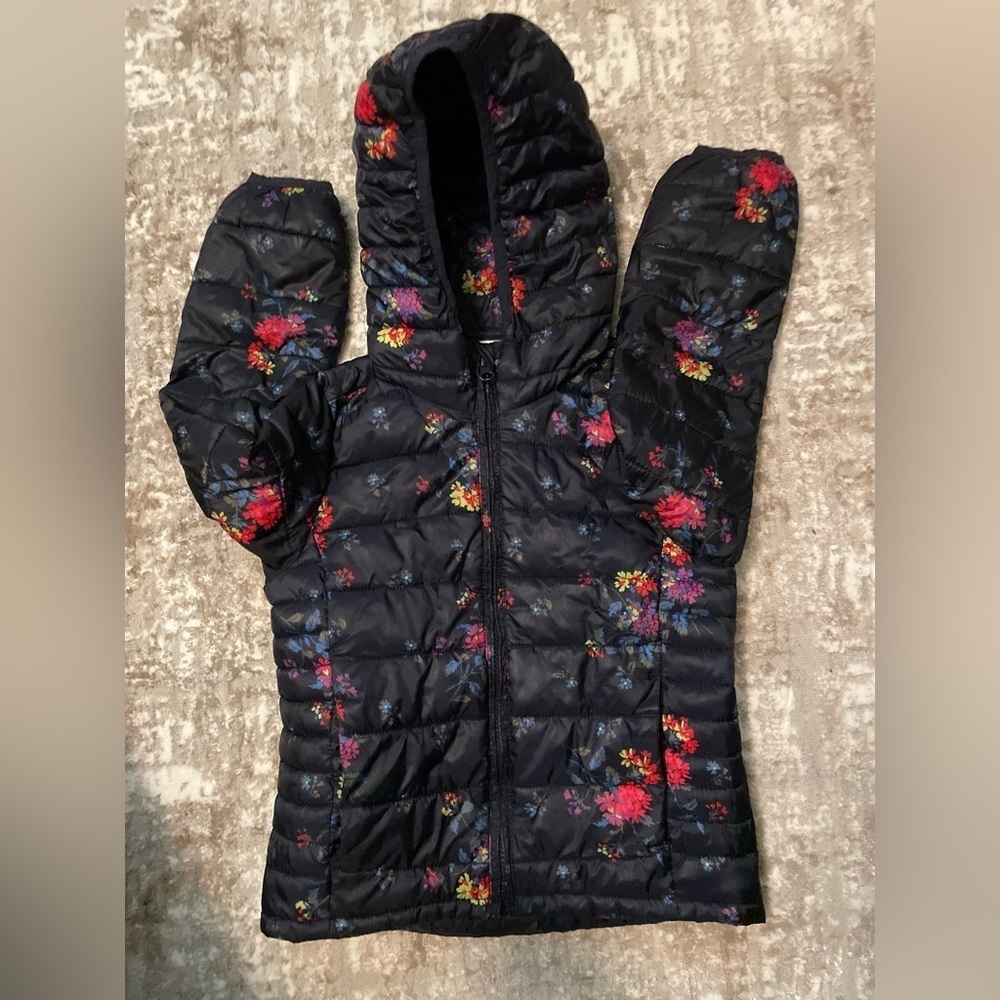 GAP Kids Navy Floral Light Puffer Jacket with hood size S